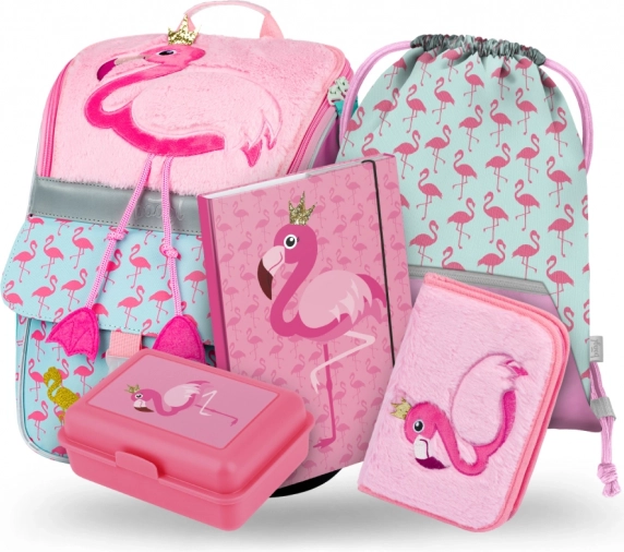 School Set Zippy Flamingo: Backpack, Pencil Case, Bag, Folders, Box