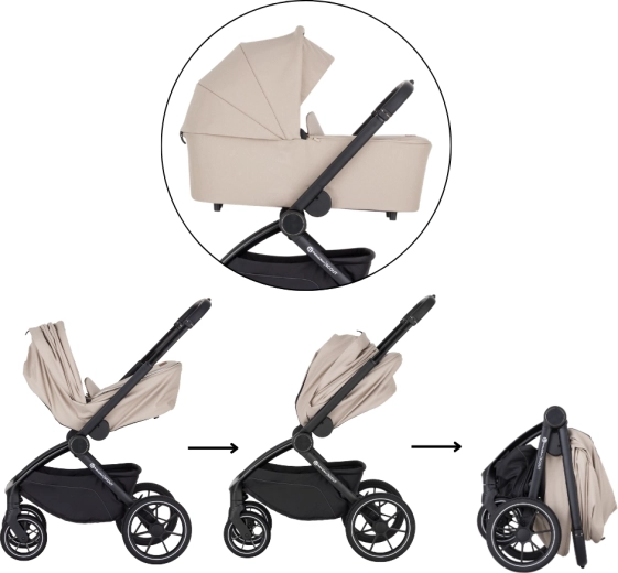 One-hand folding carrycot – saves space at home and on the go