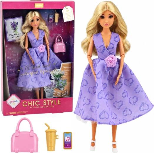 Anlily Modepuppe im lilafarbenen Kleid mit Herzchen, mit Handtasche und Zubehör