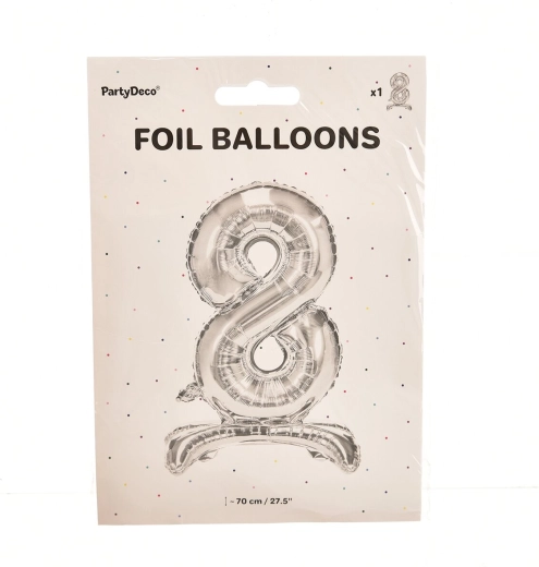 Foil standing balloon number 8, silver, 70 cm