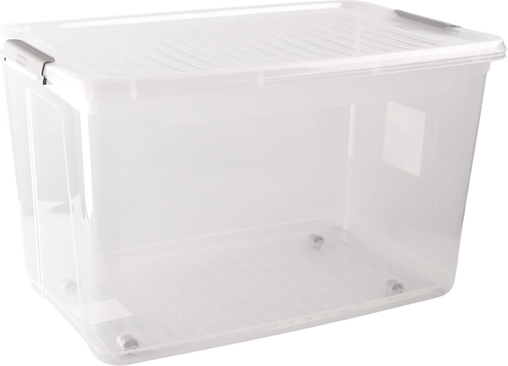 Storage box 56 L with lid, clips and wheels (59 × 38 × 35.5 cm)
