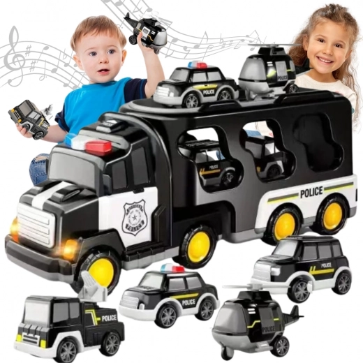 Woopie police transporter with 5 vehicles, lights and sounds