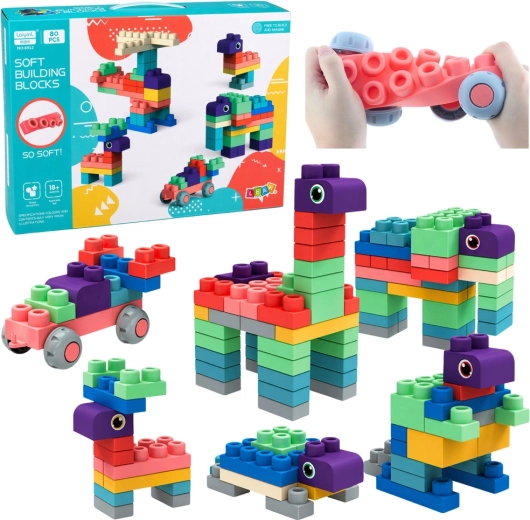 Soft Silicone Building and Sensory Blocks – 80 pcs