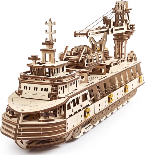 UGEARS 3D mechanisches Holzpuzzle Forschungsschiff