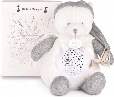 Doudou et Compagnie musical night light with star projection teddy bear grey – gift set