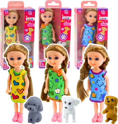 Mini doll in a dress with a dog 14.5 cm