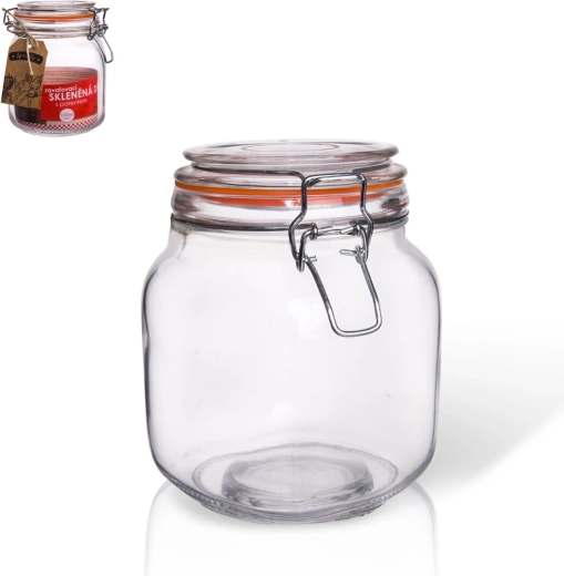 Bela clear glass jar with metal clip, 1 l