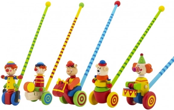 Wooden push-along clown, 60 cm