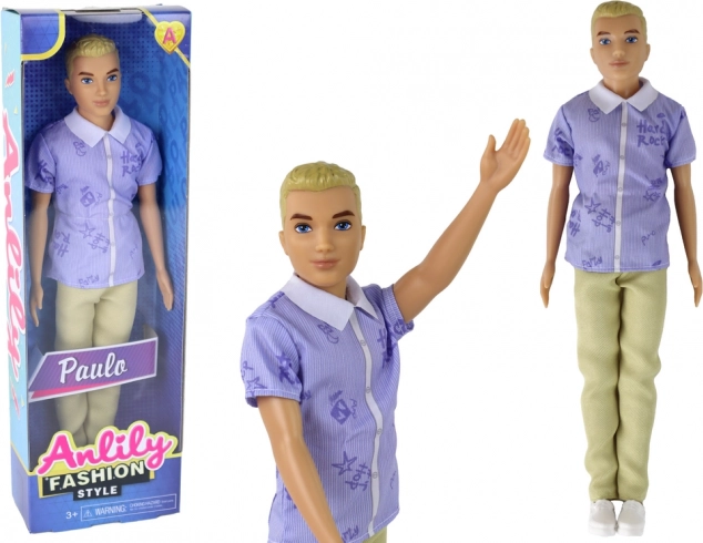 Boy doll Paolo with blond hair and a shirt