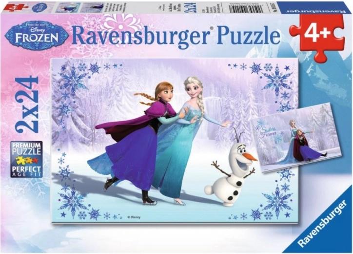 Puzzel 2x24 stukken Frozen Zusters voor Altijd