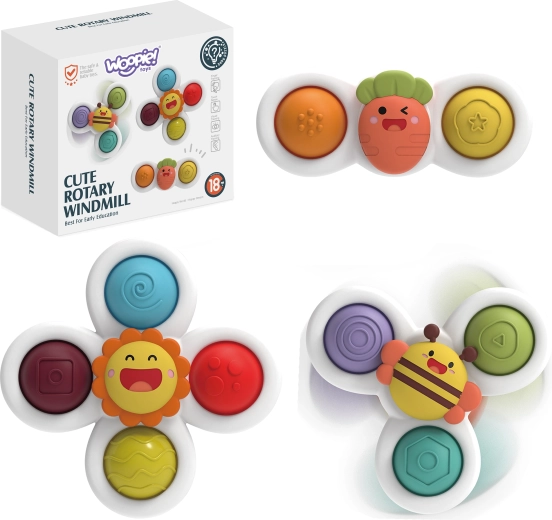 WOOPIE sensorische spinners voor kinderen 3-in-1 met zuignappen – zonnetje, bij en wortel