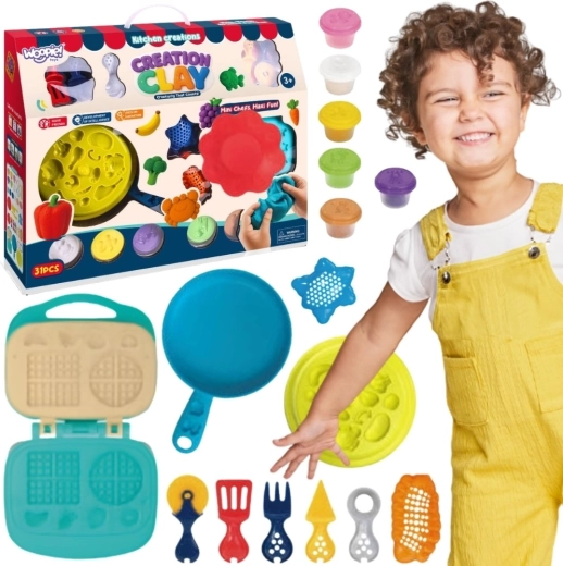 Woopie Creation Clay – kit de pâte à modeler avec gaufrier et accessoires de cuisine (39 pièces)