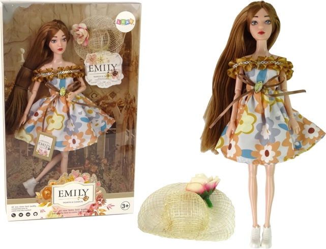 Emily Doll with Autumn Hat and Long Brown Hair
