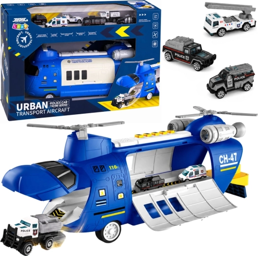Hélicoptère de transport de police avec petites voitures, lumières et sons