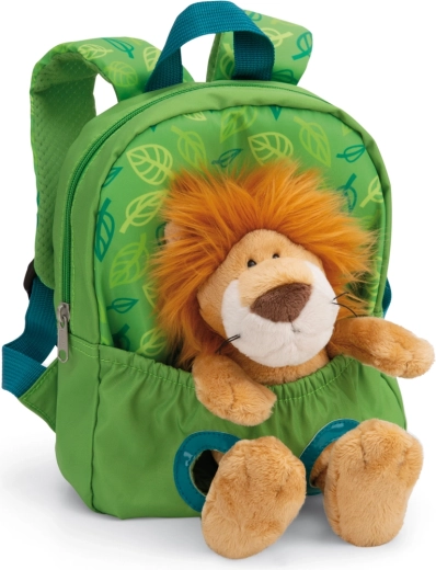Nici kids' backpack with plush lion, green (26 × 21 cm)