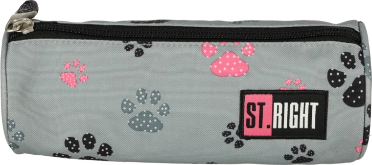 ST.RIGHT Tube Pencil Case, Gray with Paw Prints