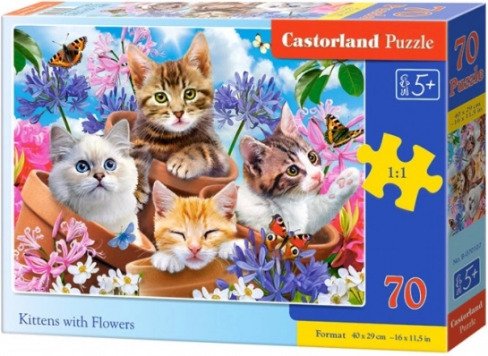 70-Piece Puzzle Kittens with Flowers