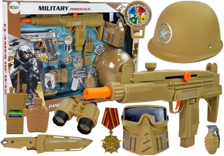 Militaire set voor kinderen met helm, masker, pistolen en granaat met geluid