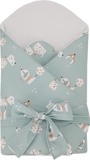 EKO cotton swaddle with removable coconut insert and bow Dogs Mint 75 × 75 cm