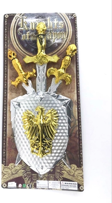 Set of Swords and Shield in Shiny Silver Finish