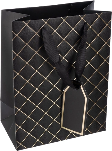 Cadeaupapieren tas quilt zwart 18 × 10 × 23 cm