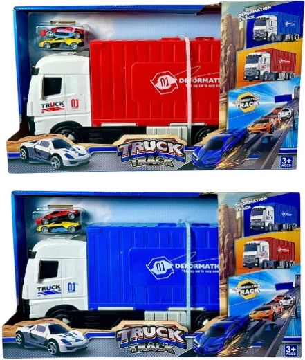 Kindertruck met uitklapbare racebaan en mini-autootjes