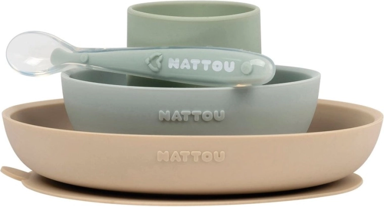 Nattou siliconen eetset 4 stuks zandgroen BPA-vrij