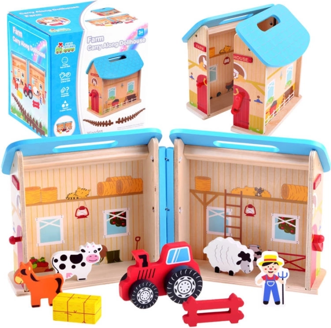 Maison pliante en bois avec ferme d'animaux