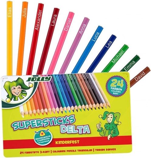 Crayons de couleur triangulaires DELTA, 24 couleurs, boîte métallique