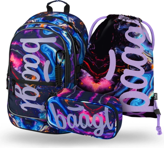 Baagl school set Core Marble – backpack, pencil case and drawstring bag