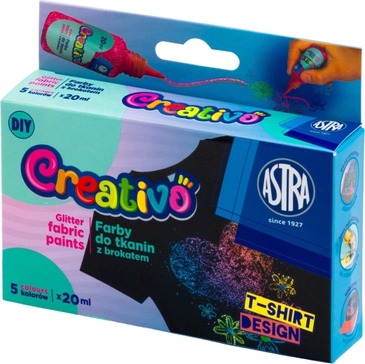 Glitter Fabric Paints 5×20 ml ASTRA CREATIVO