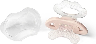 BabyOno Silikon-Beißring in Schnullerform mit Schutzkappe, Beige (3m+)