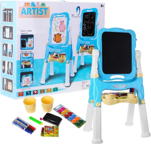 Grande ardoise double face pour enfants 3+ bleue avec surface magnétique et à craie