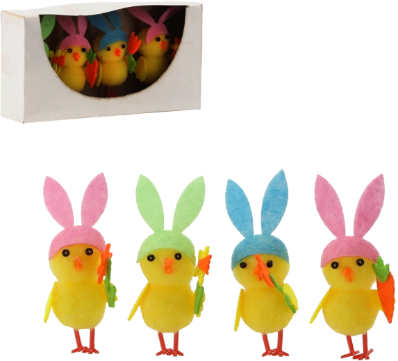 Easter chick ornaments with bunny ears – set of 4 pcs