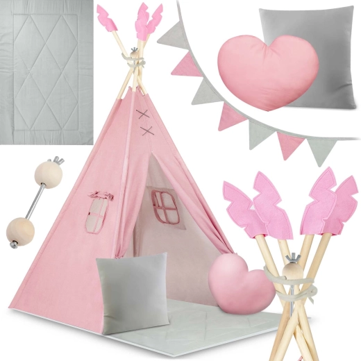 Roze kindertipi NUKIDO met mat en kussens