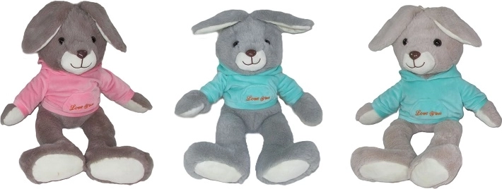 Peluche lapin en sweat à capuche 30 cm