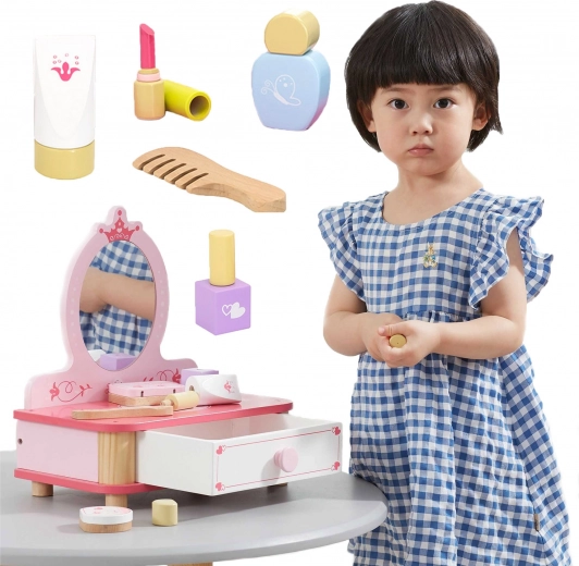wooden vanity for kids Viga pink with accessories