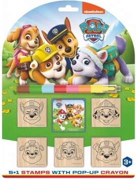 Set of Wooden Stamps Paw Patrol 5+1 with Ink Pad and Crayon