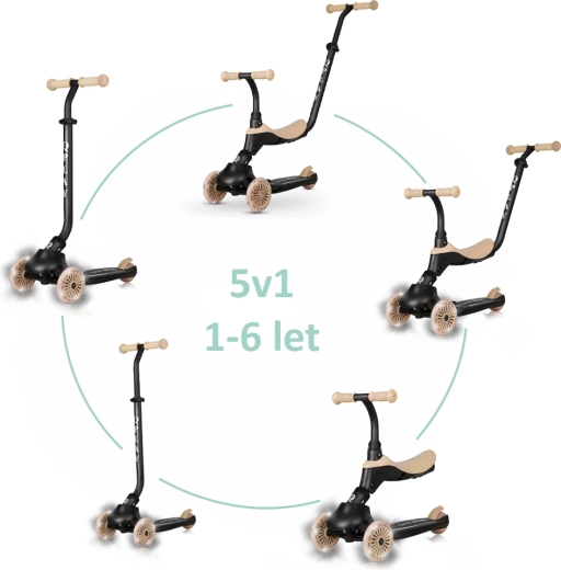 Qplay Sema Evo kinderstep en loopfiets 3-in-1 met LED-lichten khaki