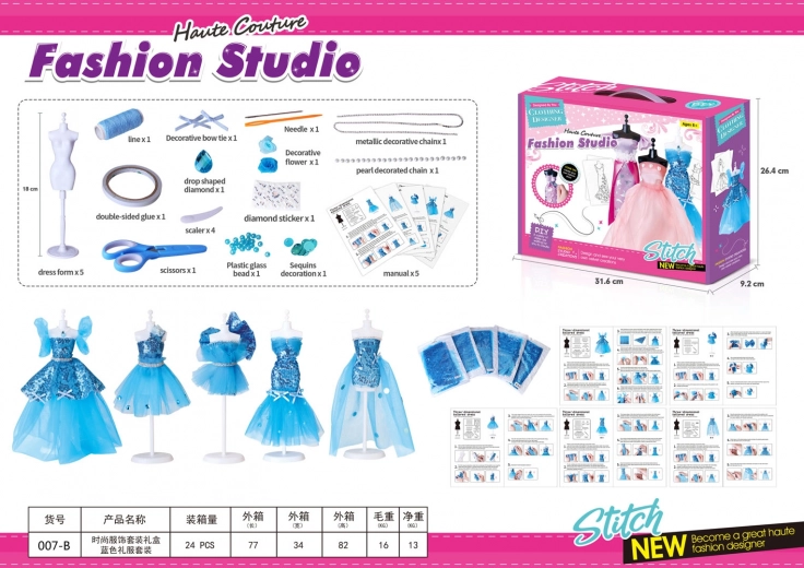 Creatieve set voor kleine ontwerpsters – blauwe materialen en accessoires
