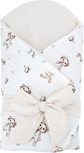 EKO muslin swaddle wrap with removable coconut insert Gardener Bear 75 × 75 cm