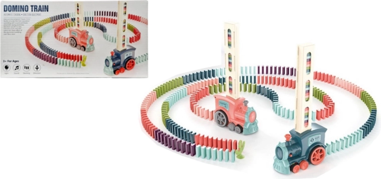 Domino train with automatic domino laying