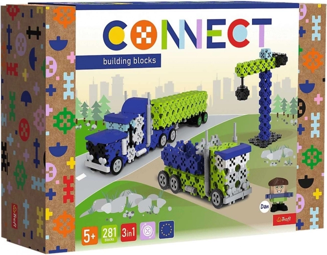 Jeu de construction Klocki Connect 3‑en‑1 – camion et zone de chantier L