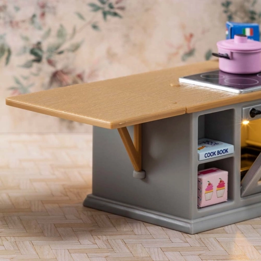 Kitchen island with fold-down worktop