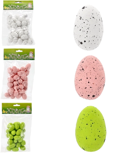 Set of 36 Easter Eggs – white, pink and green