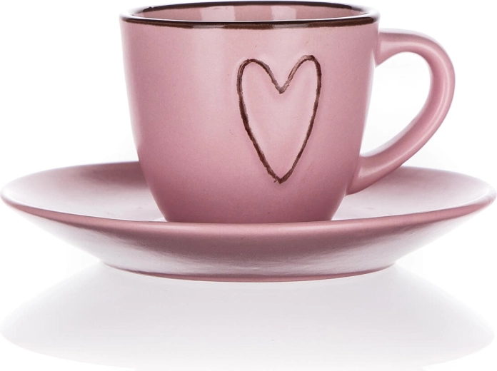 Keramische kop met schoteltje 80 ml Heart roze