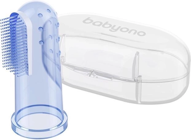 BabyOno silicone finger toothbrush with case, blue