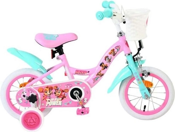 Kinderfiets Paw Patrol 12" voor meisjes met zijwieltjes en een mandje