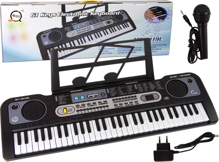 Elektronisch kinderkeyboard met microfoon, zwart