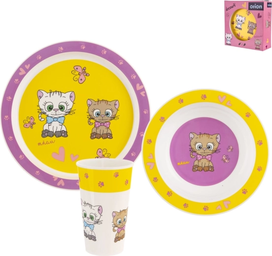 Kids’ Dining Set, UH Plastic, Cats, Round, 3 pcs